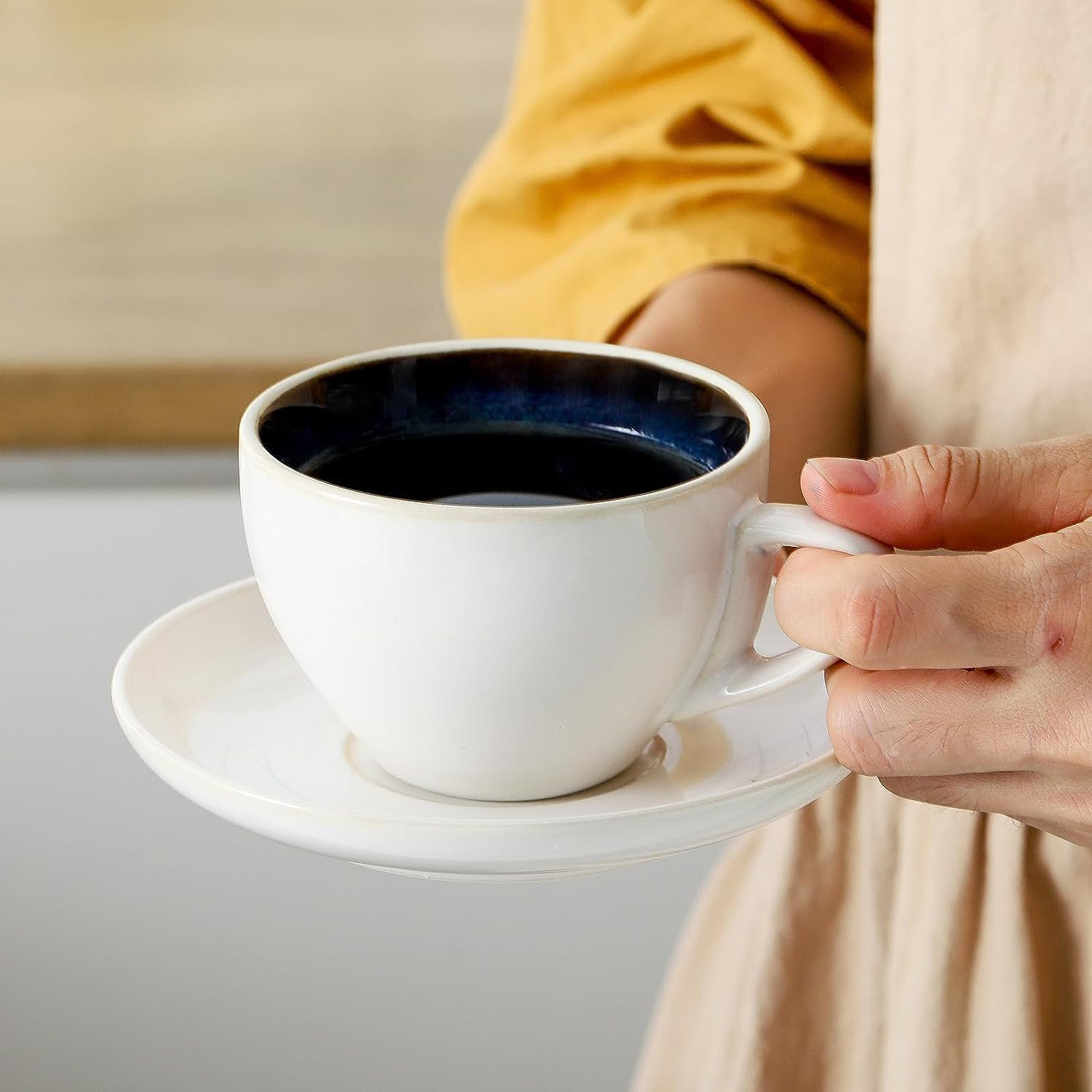 QXXSJ Espresso Cups Set Of 4 [8Oz] Porcelain Coffee Cups With